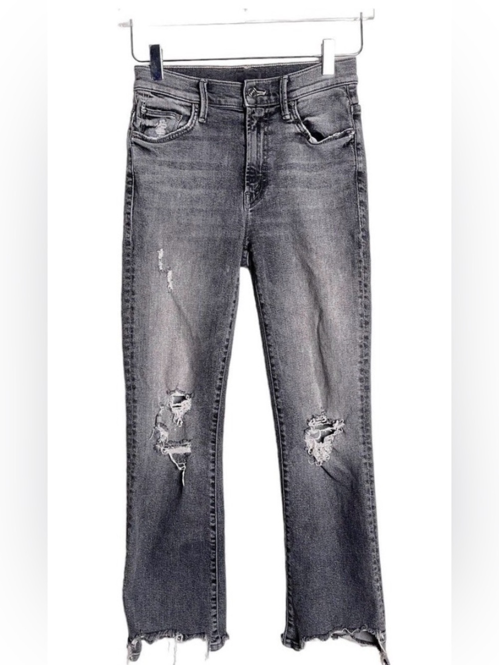 Mother The Insider Crop Step Chew Distressed Raw Hem Straight Leg Jeans